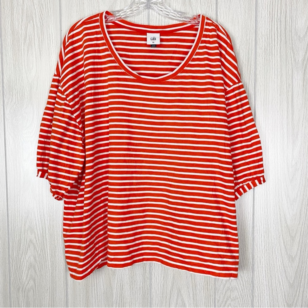 Cabi | Orange & White Striped Poolside Tee Size XS
